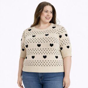 Universal Thread Cream Heart Pattern Knit Sweater Size 2X Cute Cozy